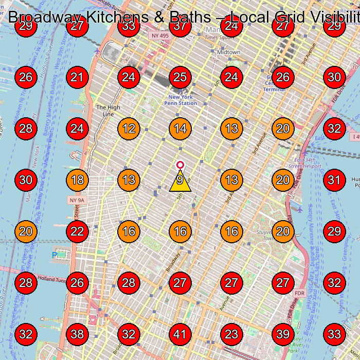 Broadway Kitchens & Baths GeoGrid visibility map for Kitchen Remodeler in Manhattan